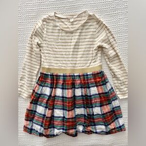 Crewcuts Cream Striped Top with Gold Waist & Multi Plaid Skirt Dress